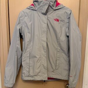 The North Face Light Gray Jacket with Pink Highlights